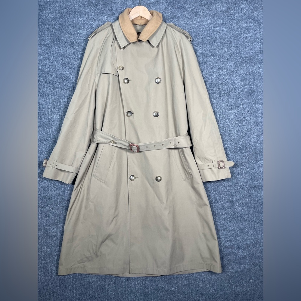 Brooks Brothers Menβs 42 Long Tanβ Cotton Belted Trench Coat Overcoat Wool Liner